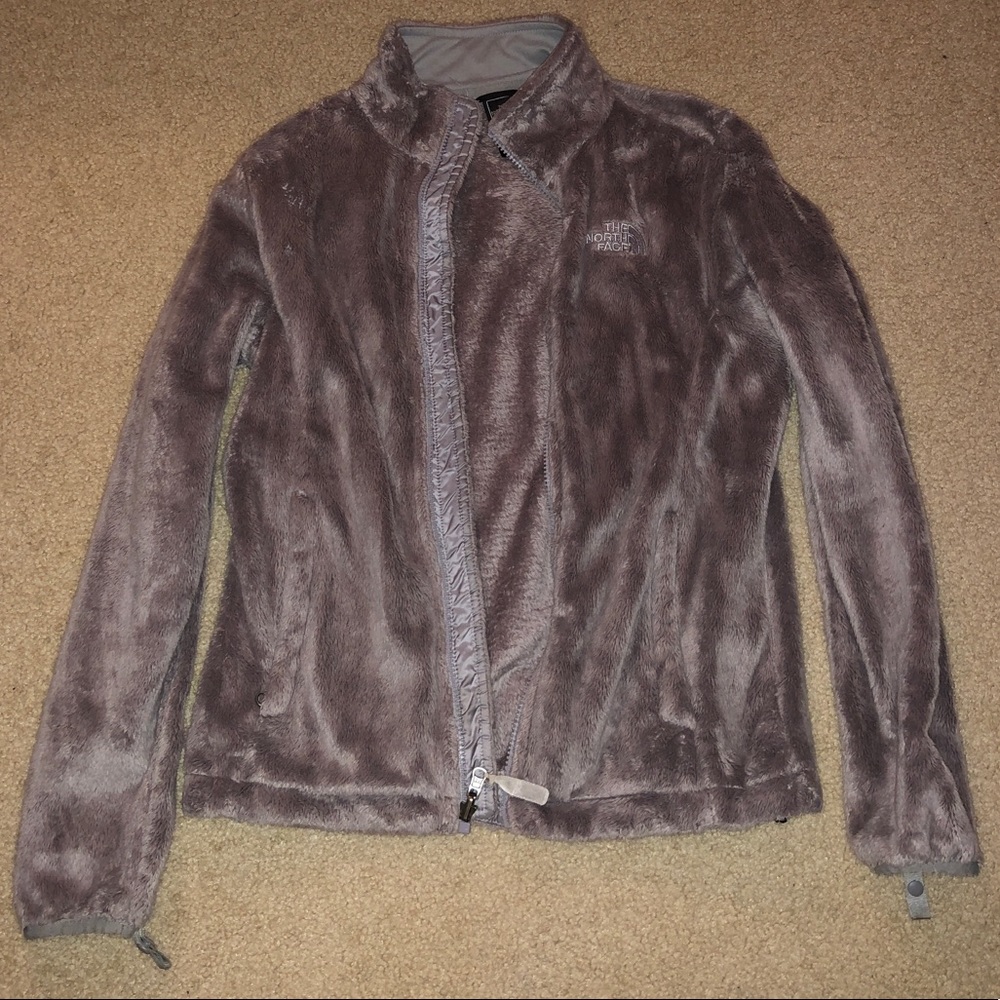 Gray Furry North Face Zip-Up Jacket